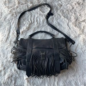Proenza Schouler PS1 Black Crossbody Handbag Bag Leather Fringe Tophandle